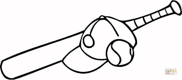 baseball bat, ball and cap coloring page | Free Printable Coloring ...