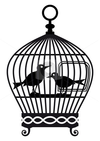 Bird in cage silhouette clipart