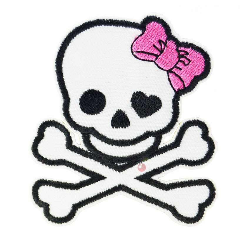 White Girly Skull Iron On Patch | Rockabilly Accessory
