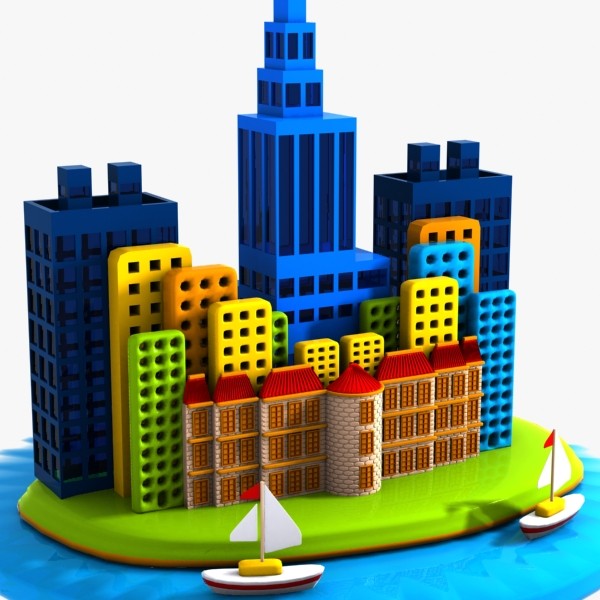 3d model cartoon city island