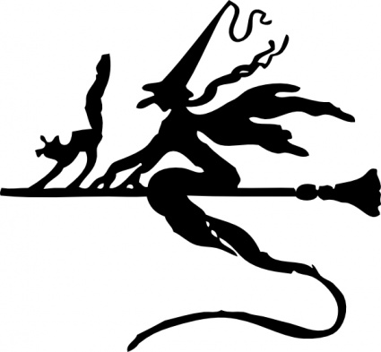 Witch On A Broom Stick clip art vector, free vector graphics