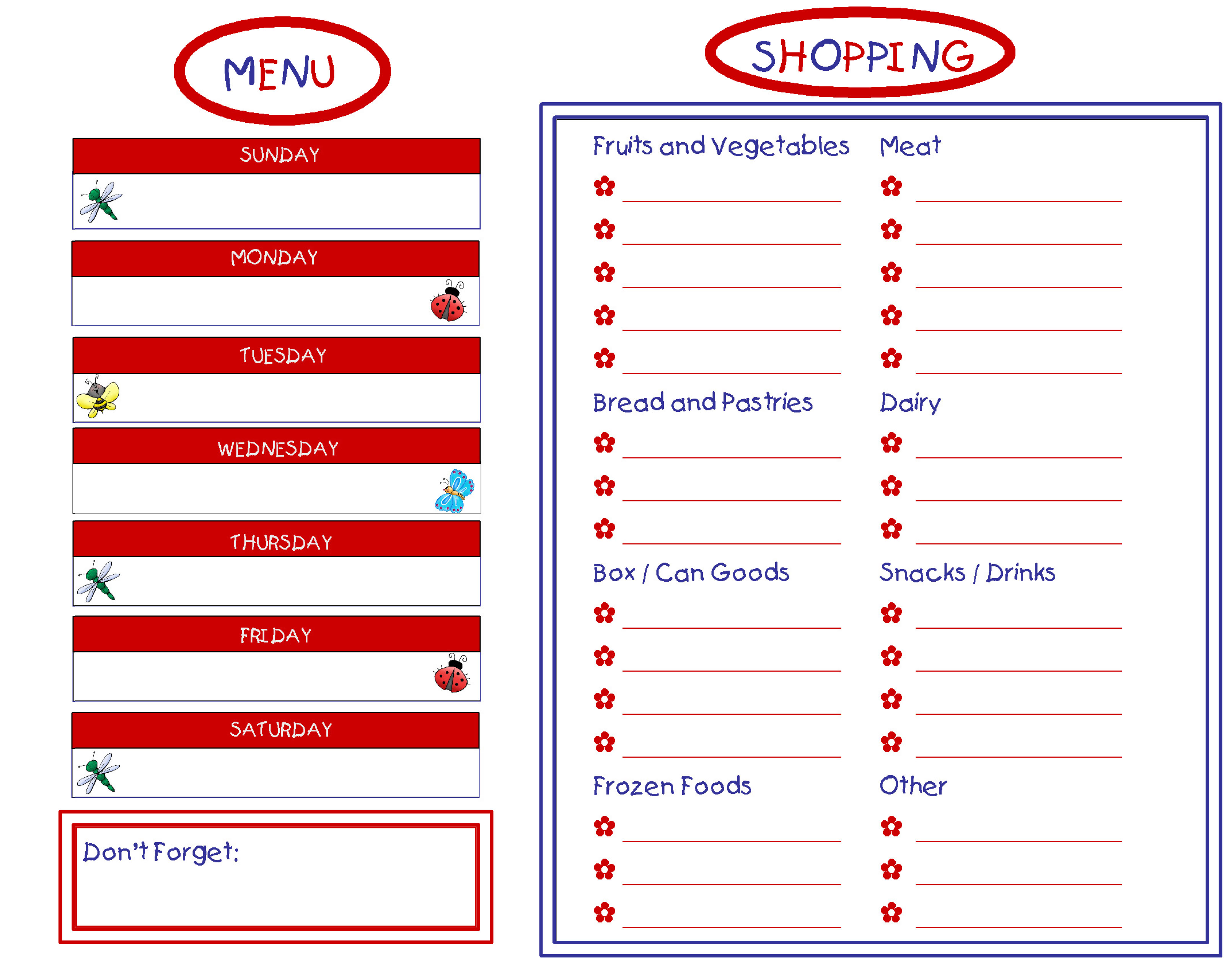 Free Menu Planner Template - ClipArt Best