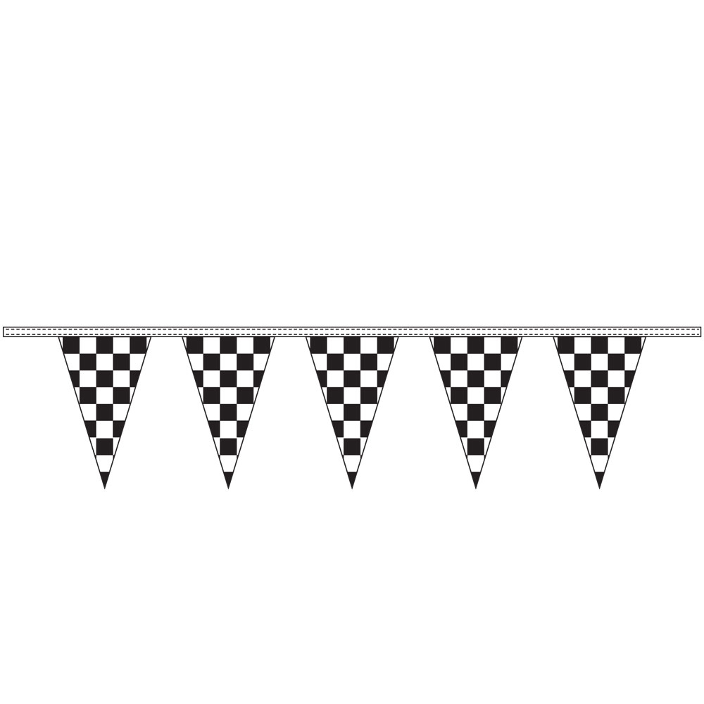 Black and White Checkered Polyethylene String Triangle Pennants