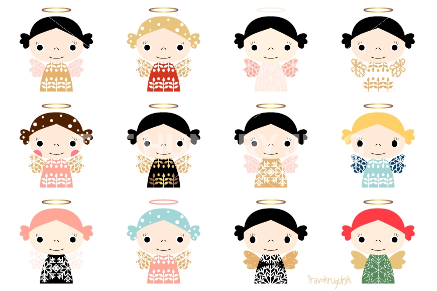 Kawaii Christmas angels clipart set, Cute angel toy ornaments with ...