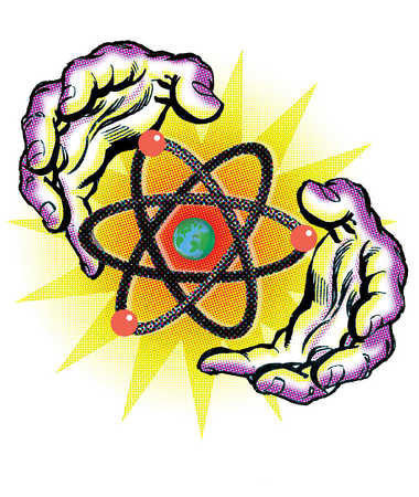 Stock Illustration - Hands surrounding nuclear energy symbol