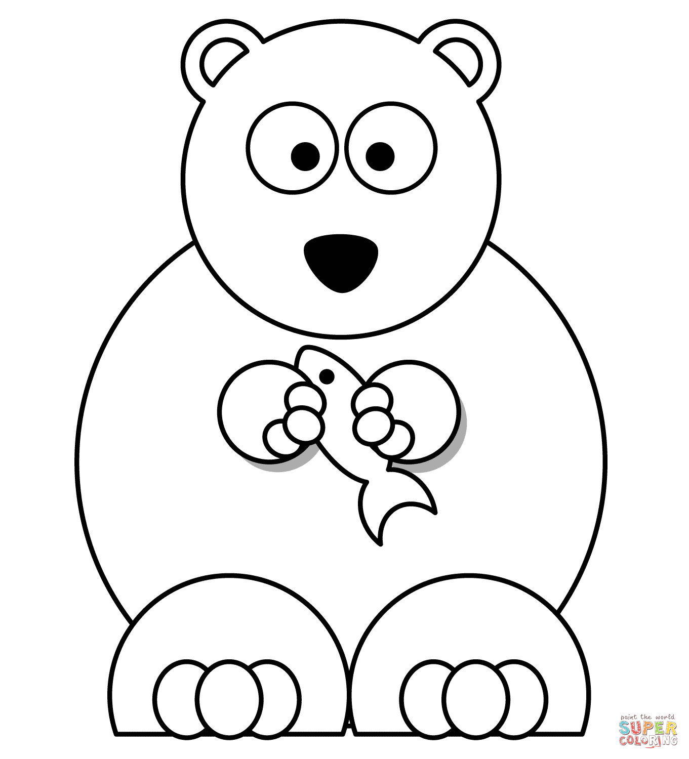 Cartoon Polar Bear with Fish coloring page | Free Printable ...