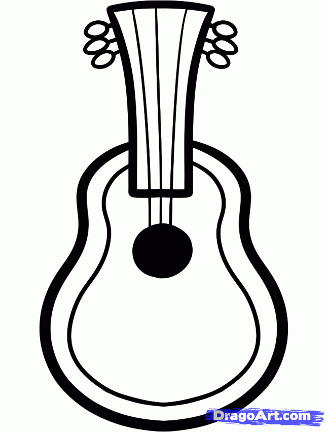 How to Draw a Guitar for Kids, Step by Step, String, Musical ...