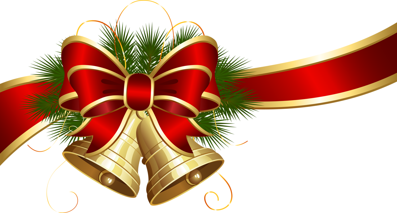 Transparent Christmas Bells with Red Bow Clipart