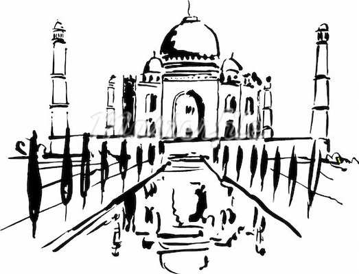 A Black And White Drawing Of Taj Mahal Stock Photos Clipart - Free ...