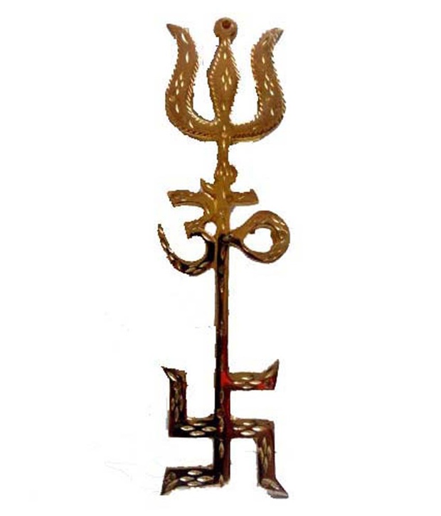 Vastugharv Big Size Metal Tri Shakti Yantra (Swastik Om Trishul ...
