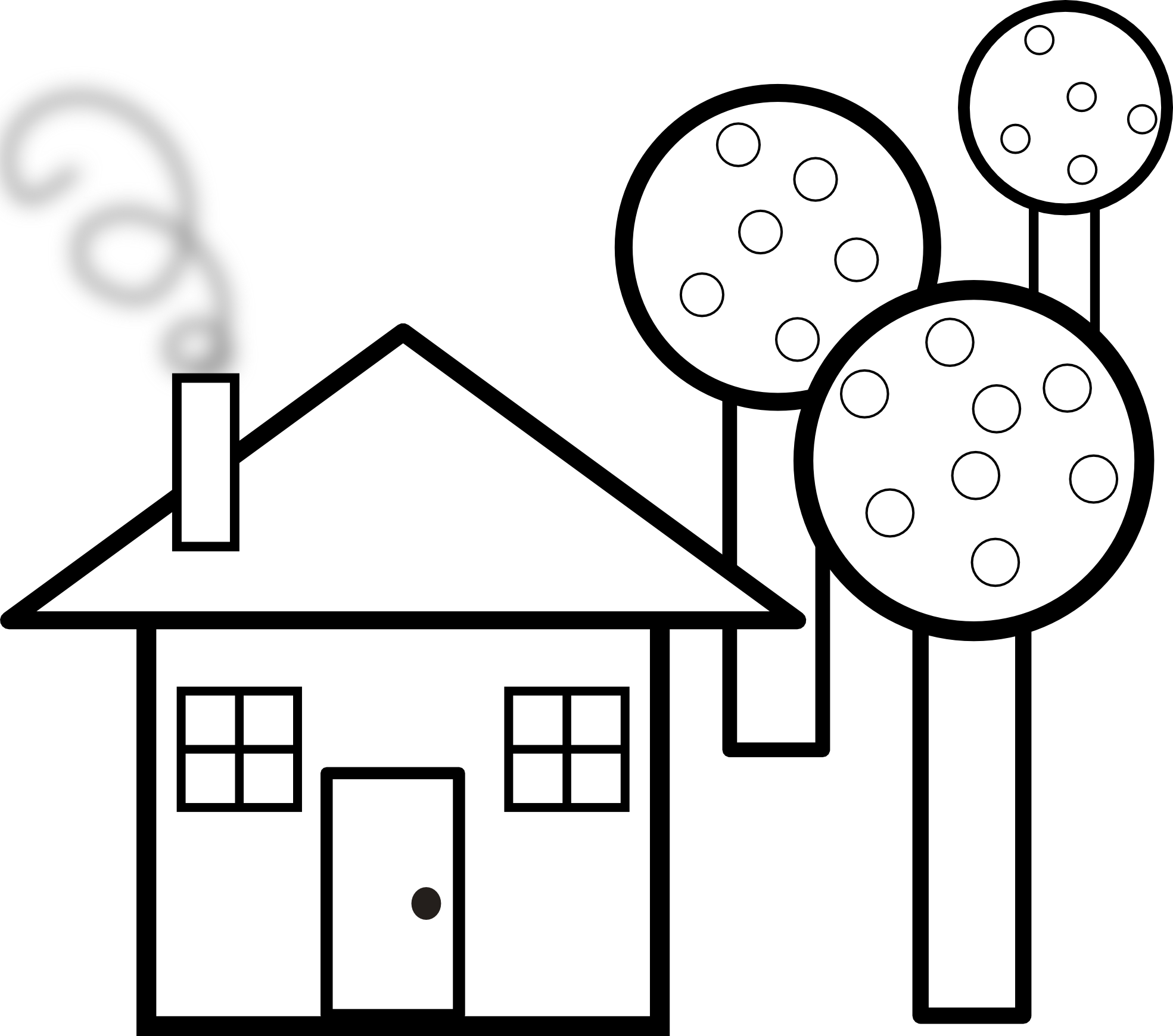 House with Trees Black White Line Art Coloring Book Colouring ...