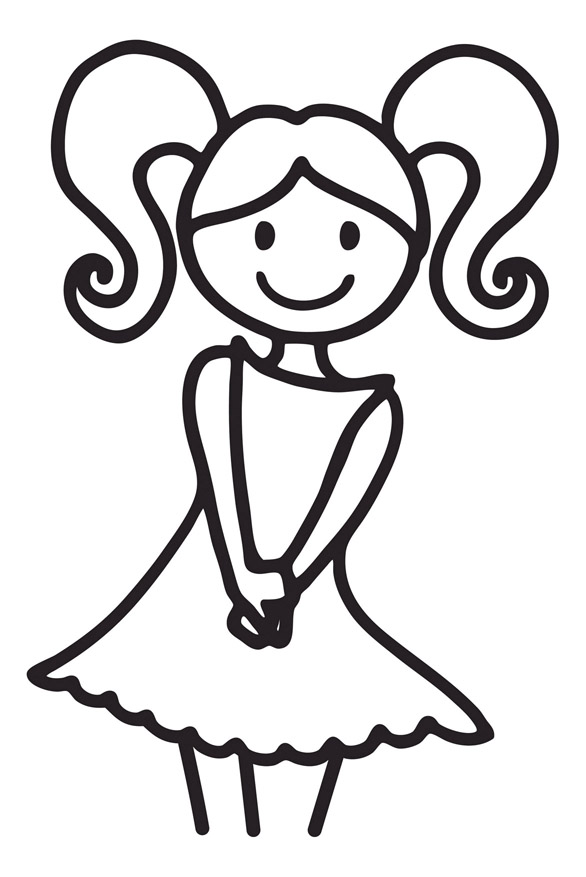 Stick figure girl clipart black and white