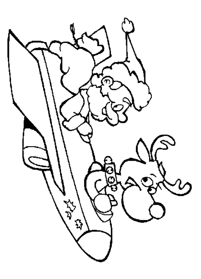 Free Santa and Reindeer Flying in Airplane Coloring Sheet ...