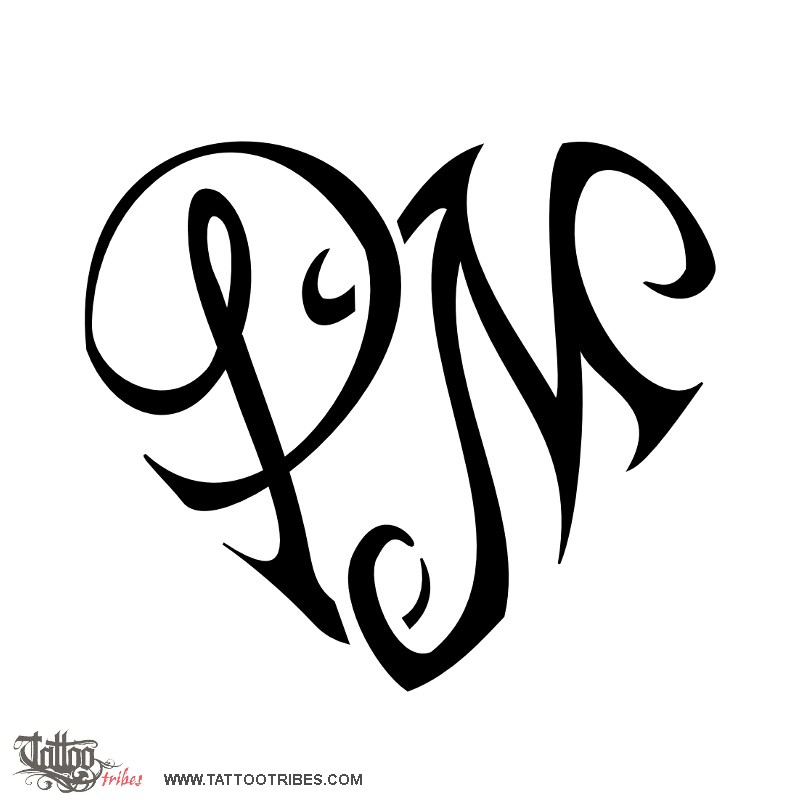 Tattoo of P+M heart, Love tattoo - custom tattoo designs on ...