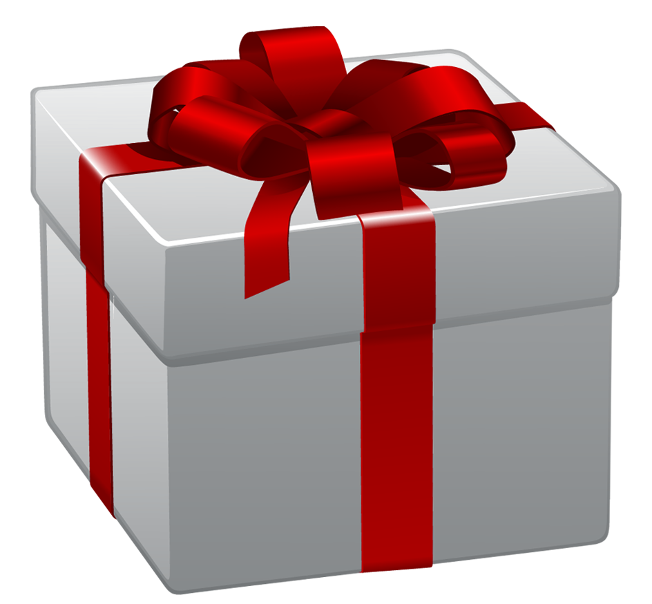 Transparent White Present Box with Red Bow PNG Clipart