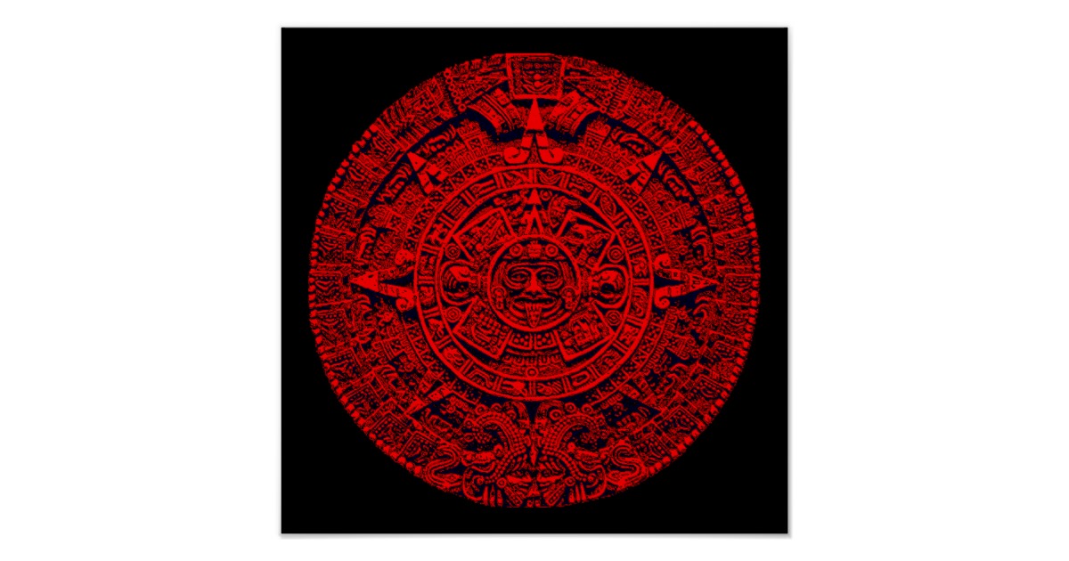 Aztec Calendar (in red) Poster | Zazzle