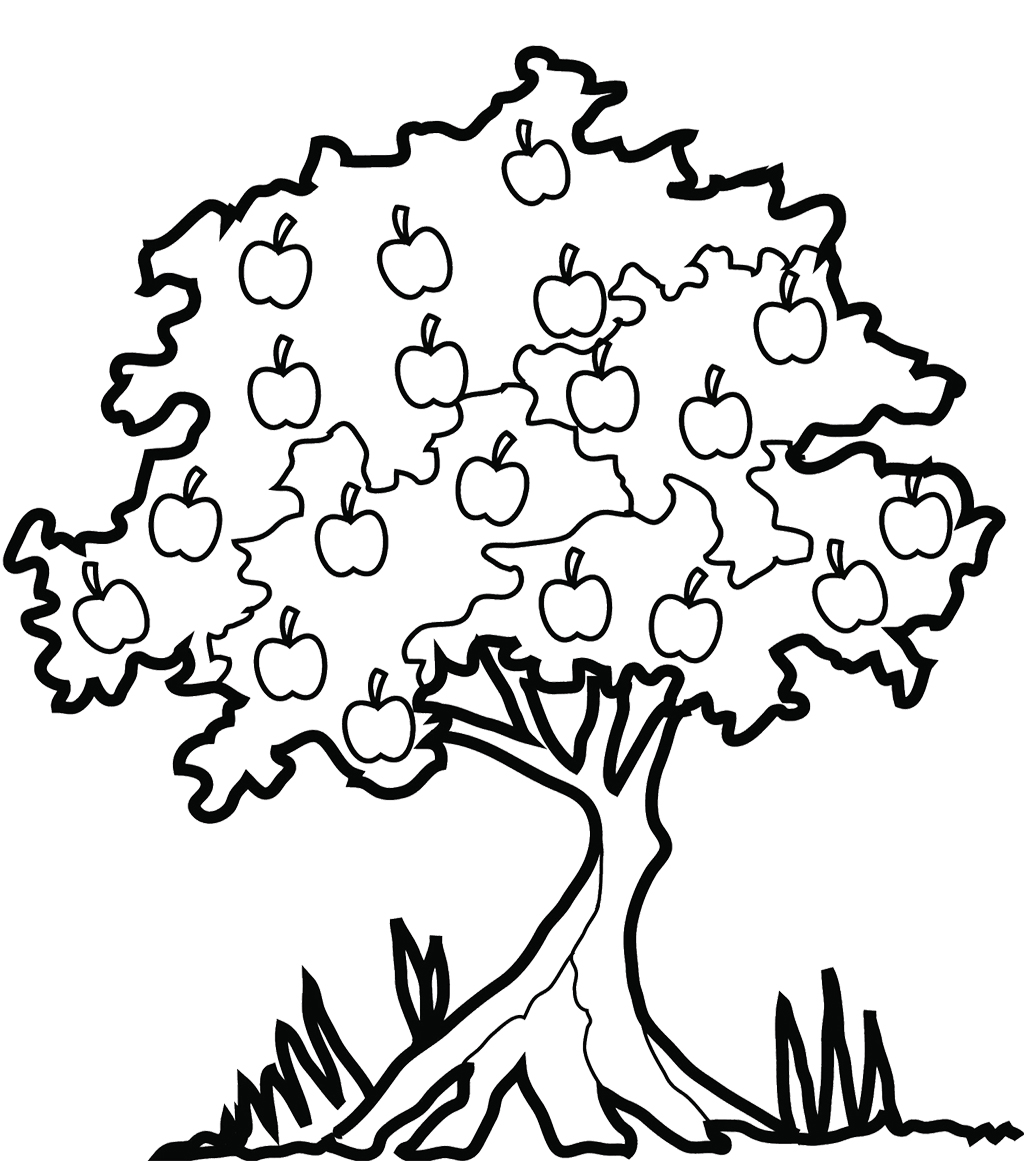 Tree Coloring Pages : Boy Sitting Under Apple Tree Coloring Page ...