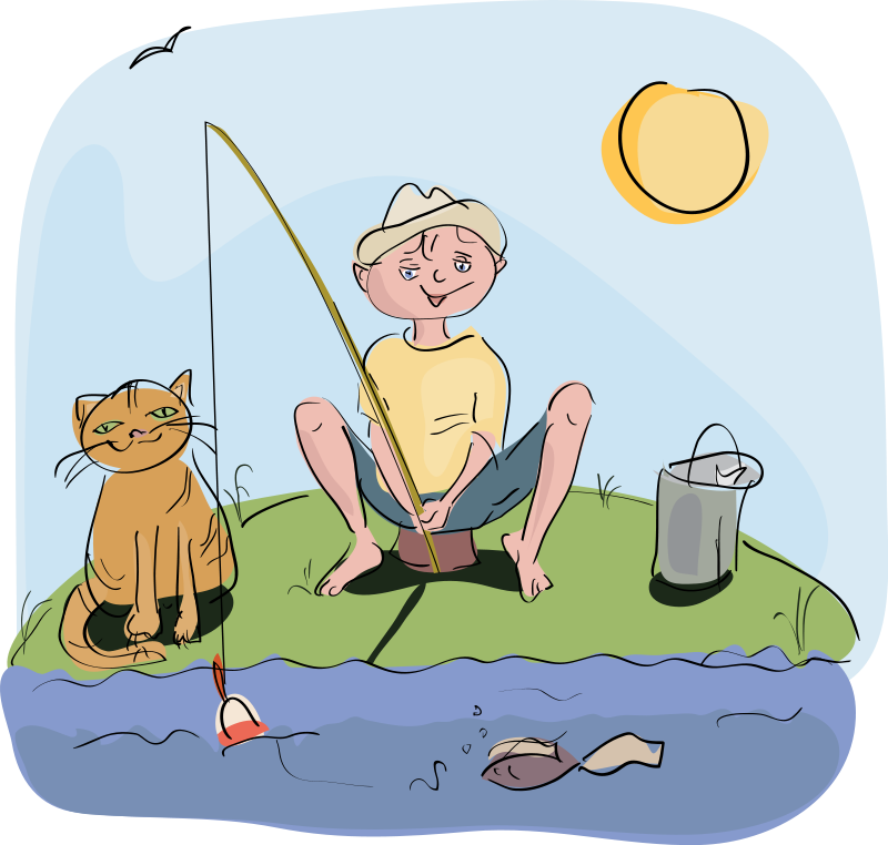 This nice clip art of a boy and his cat gone fishing is free to use on your personal or commercial projects. You can use this clip art on your comic strips