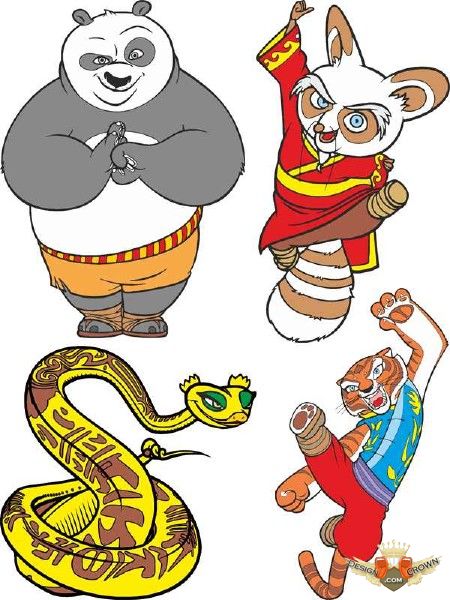 Kung-Fu Panda heroes cartoon characters - Panda, teacher, snake, etc.