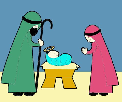 How to Draw Cartoon Nativity Scene with Baby Jesus in Manger with ...