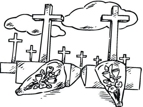 Cemetery with flowers near graves coloring page | Free Printable ...