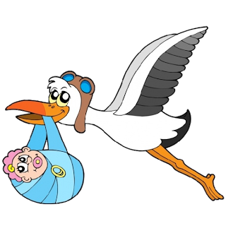 Stork Carrying Baby Girl - Cute Baby And Animals
