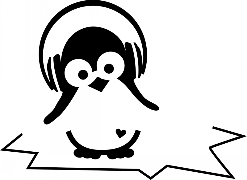 Cute cartoon penguin in earphones tattoo design - Tattooimages.biz
