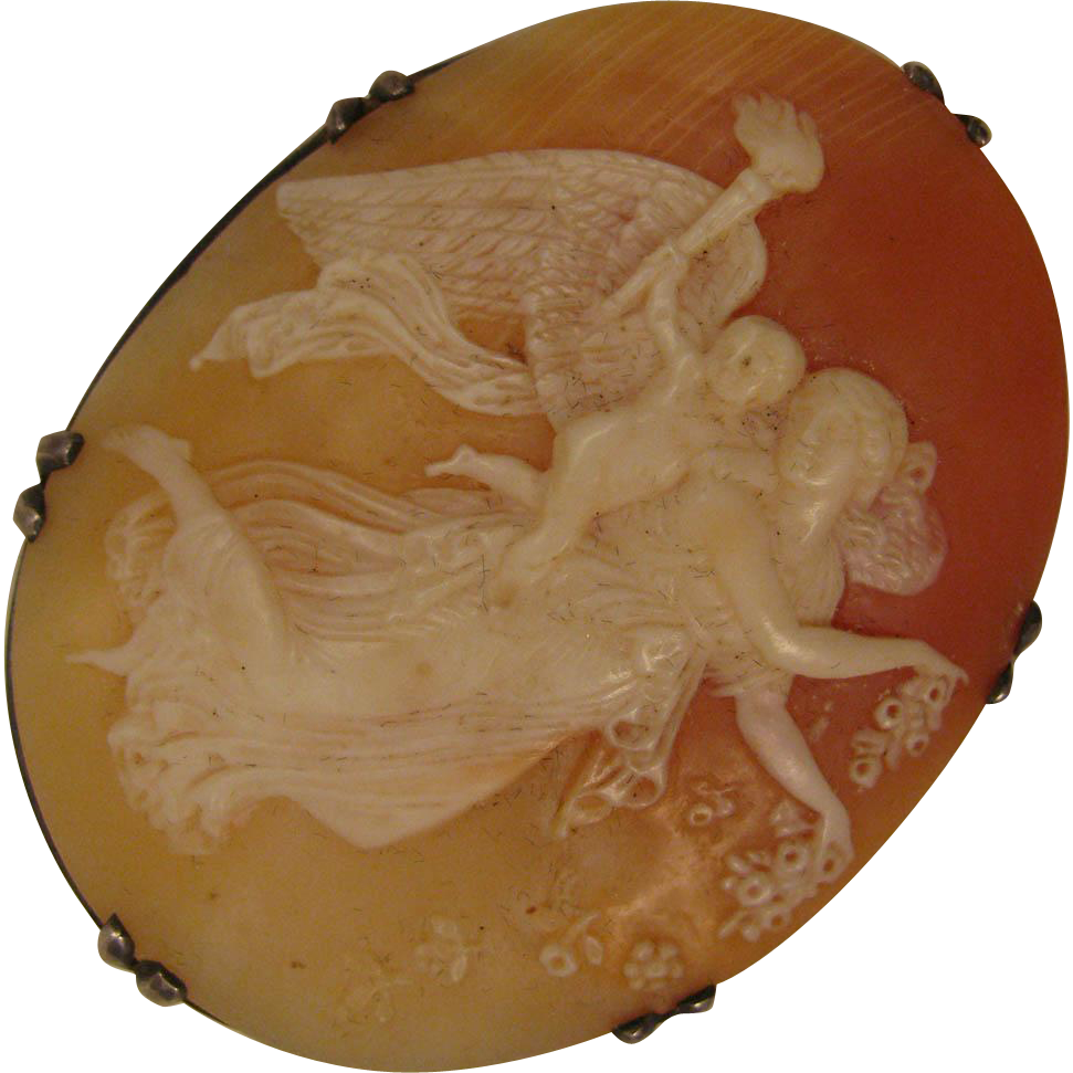 Antique Sterling Cameo Brooch of Angel Carrying Child after from ...