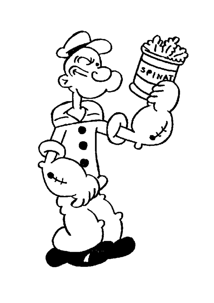 POPEYE THE SAILOR coloring pages - Popeye with a can of spinach