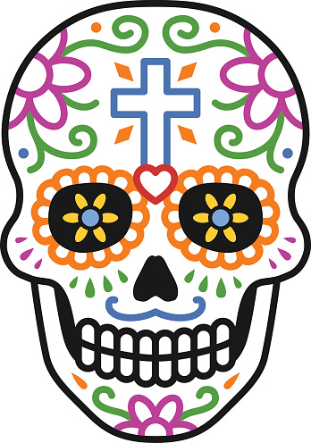 Silhouette Of A Sugar Skulls Dia De Los Muertos Clip Art, Vector ...