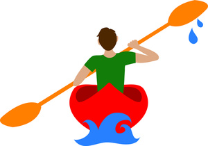 Canoe Clipart Image - Man Paddling a Canoe or Kayak on a River or Lake