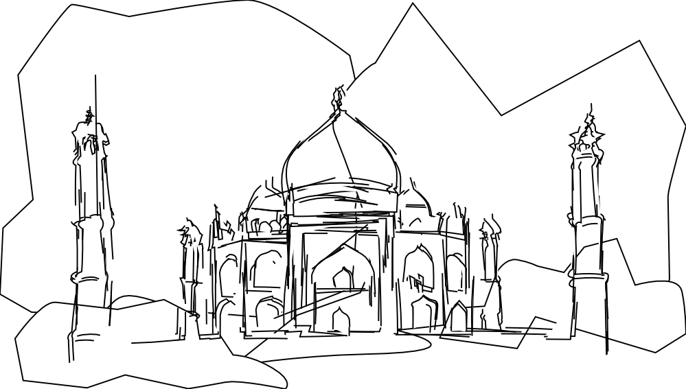 India the Taj Mahal Black White Line Art Coloring Book Colouring ...