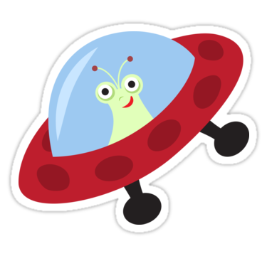 Cute alien in spaceship cartoon sticker" Stickers by MheaDesign ...