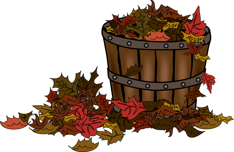 Autumn Clip Art of a Basket of Fallen Leaves