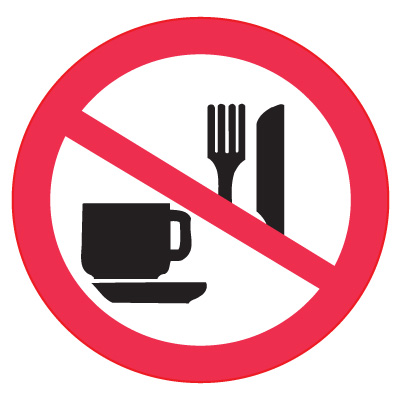 ISO Prohibition Labels - No Food or Drink, ISO Safety Labels | Emedco