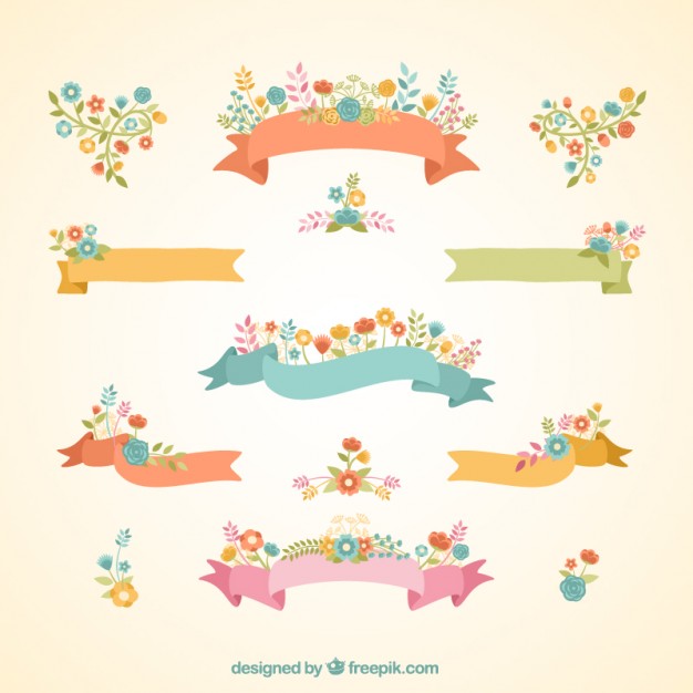 Floral ribbon banners Vector | Free Download
