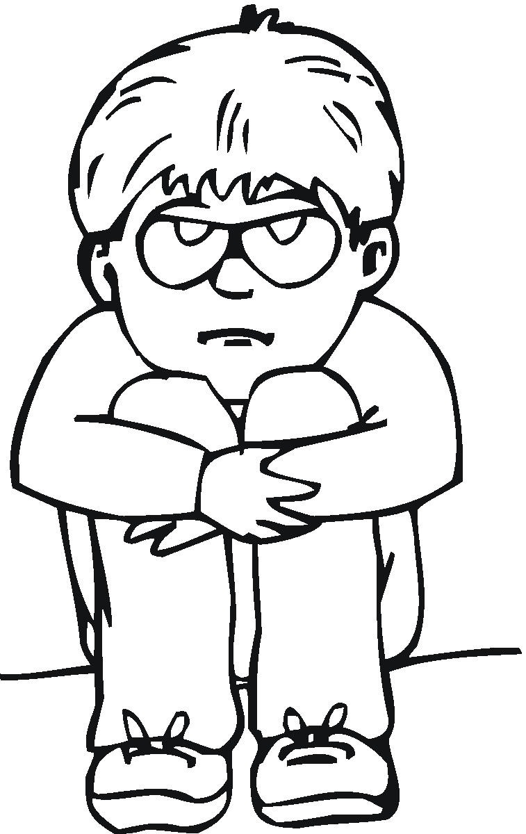 Black and white sad boy with dog clipart