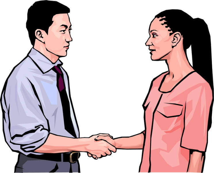 Man and woman shake hands