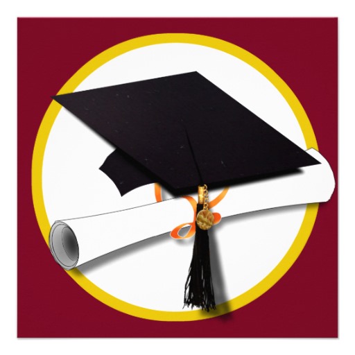 Graduation Cap & Diploma (1) Red Background Personalized Invites ...