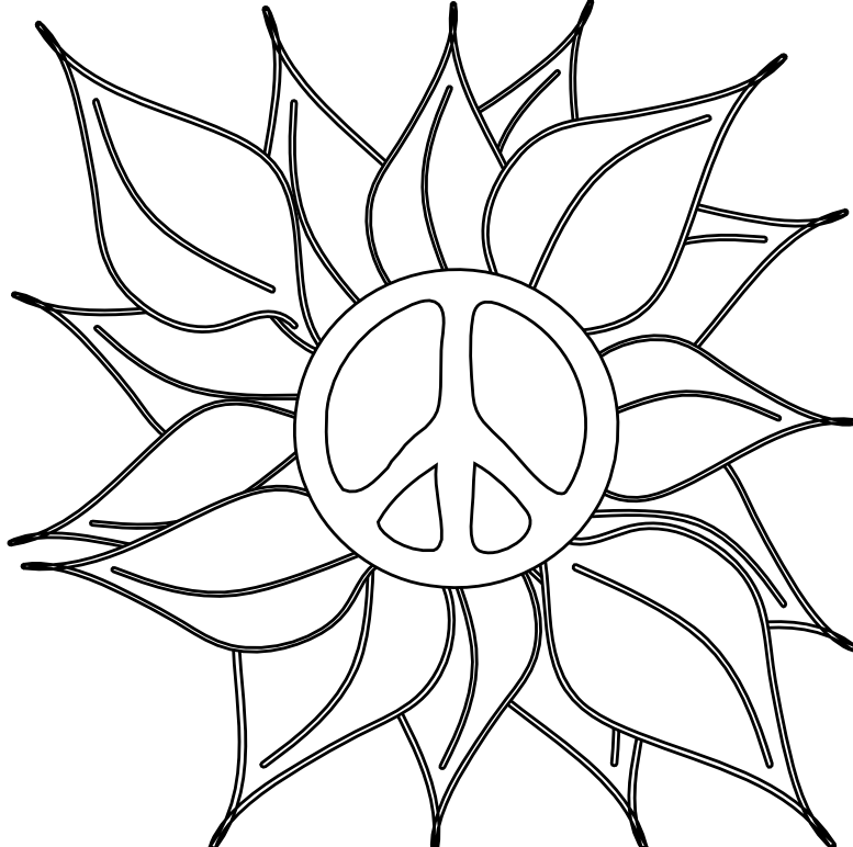 Peace Symbol Peace Sign Flower 46 Black White Line Art Coloring ...
