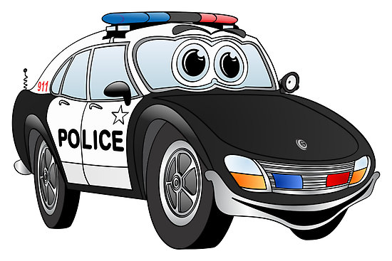 Blue and White Police Car Cartoon