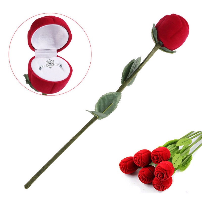 Jual Kotak Cincin Bunga Mawar + Tangkai, Romantic Red Rose Gift ...