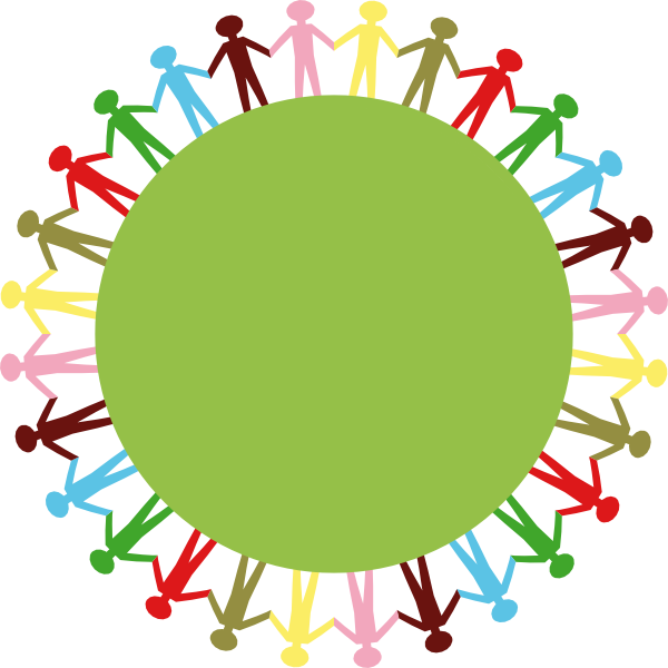 Hand in hand people around globe clipart