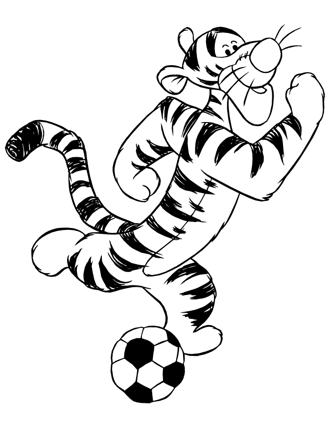 Tigger Kicking Soccer Ball Coloring Page | Free Printable Coloring ...