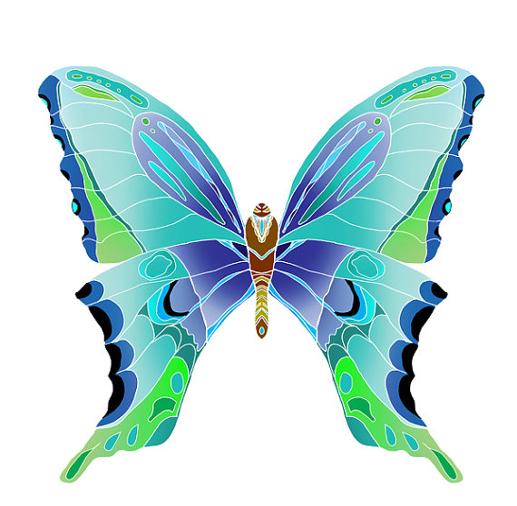 Clip Art hand drawn mixed media Blue Butterfly by aftermyart