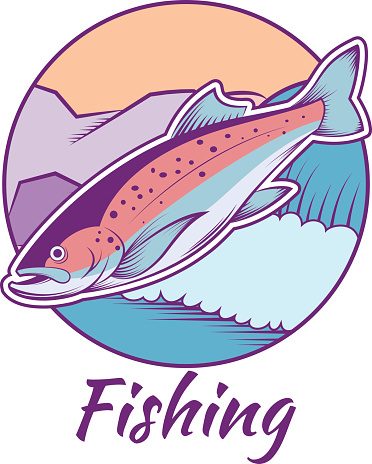 Silhouette Of A Rainbow Trout Jumping Clip Art, Vector Images ...