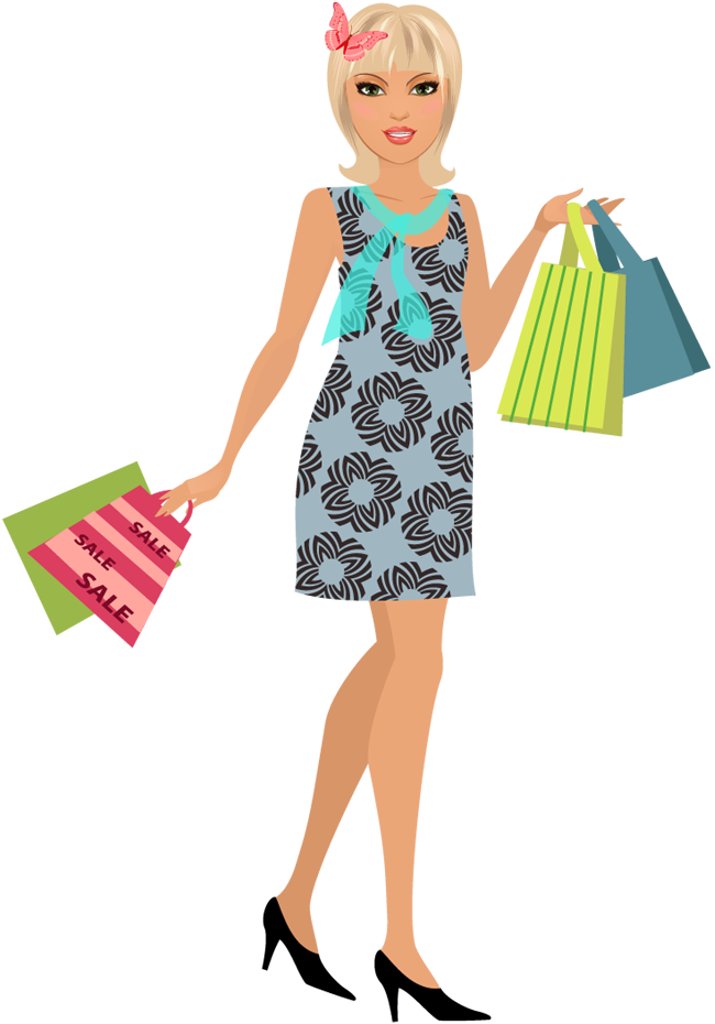 Cartoon young woman holding shopping bags. | 1designshop
