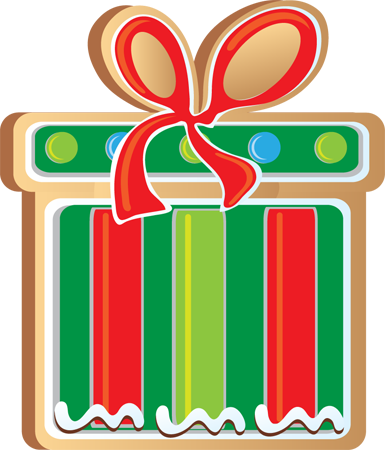 Clip Art of a Christmas Cookie Shaped like a Christmas Gift