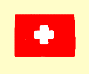 Red Flag with White Plus sign on it. (drawing by Steve Johnson)