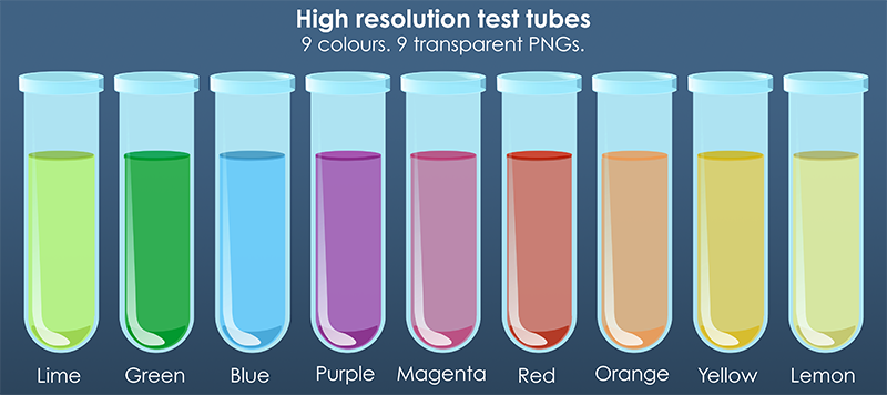 test tubes I recently created. The zip file has all 9 colourful transparent background PNGs. Let me know what you think and feel free to make suggestions for my next pixel pushing endeavours.
